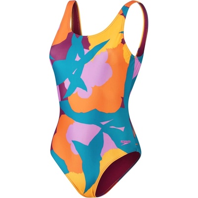 Speedo Дамски бански костюм Speedo Printed U-Back Swimsuit Womens - Green/Orange