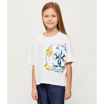 GUESS Бяла тениска за момиче с голямо котрастно лого Guess и лимони