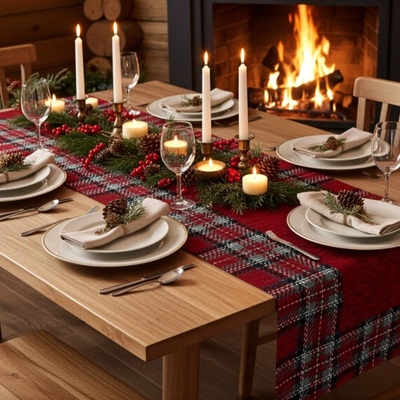 Mondo Vianočný gobelínový behúň Tartan bordový Chenille IT025 Bordová 40x180cm