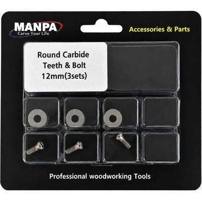 Náhradné zuby do frézovacích kotúčov Manpa Tools, Manpa náhradné zuby 3 ks- KRUHOVÉ náhradné výmenné zuby - 12 mm + skrutka