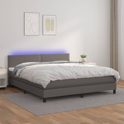 vidaXL Боксспринг легло с матрак и LED сиво 180x200 см изкуствена кожа (3134181)