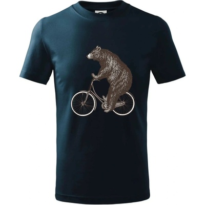 Medveď na bicykli tričko detské Tmavomodrá