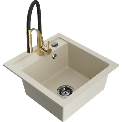 Mexen Vito гранитна мивка с 1 камера и кухненски смесител Aster, бежова - 6503-69-73450-57-B (6503-69-73450-57-B)