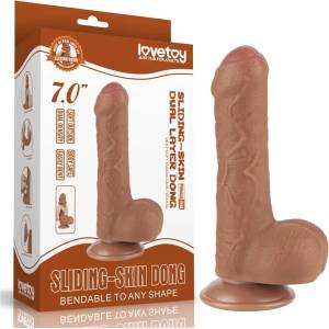  Пенис дилдо с тестиси, плъзнете кожата му, 18, 3см. - Sliding Skin Brown 1 (LVTOY00728)