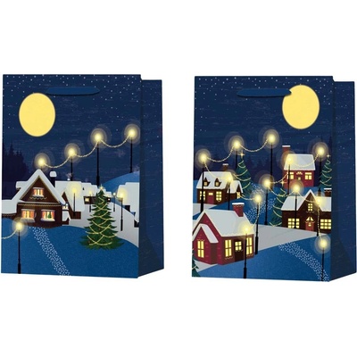 Taška dárková 100x150 mm vesnice ve vánočním čase, barevná