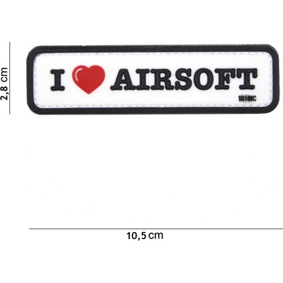 Gumová nášivka 101 Inc nápis I Love Airsoft - biela