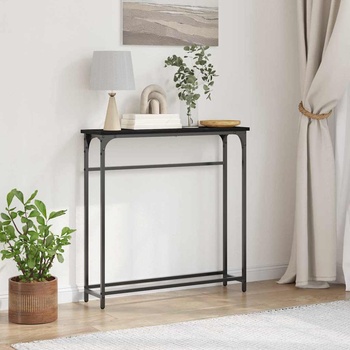 vidaXL Конзолна маса с рафт със съхранение Черен дъб 75 x 19.5 x 75 см (863505)