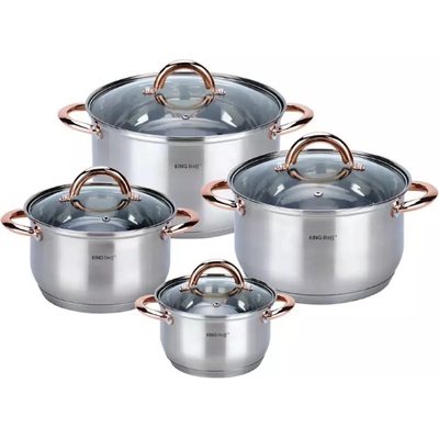 Kinghoff Комплект тенджери Kinghoff KH 1763, 8 части, 2.1-6.6 l, Индукция, Инокс/меден (KH 1763)