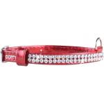 COLLAR Лъскав кожен нашийник с кристали - 19 - 25см, 9мм - червен