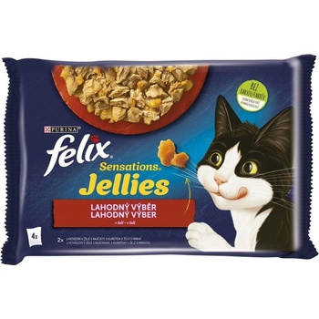 Felix Sensations Jellies s hovädzím a kuraťom v lahodnom želé 4 x 85 g