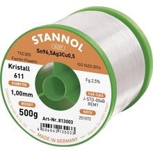 Stannol Kristall 611 Fairtin spájkovací cín bez olova bez olova Sn96,5Ag3Cu0,5 REM1 500 g 1 mm