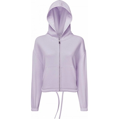 TriDri dámská oversize crop top mikina s kapucí na zip a se šňůrkou v pase růžová lila