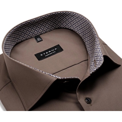 Eterna comfort fit košile s béžovo-modrým vnitřním límcem hnědá
