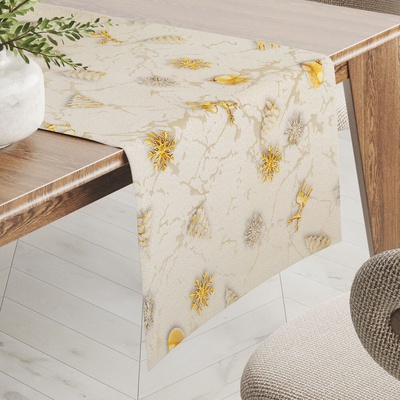 Biante Luxusný vianočný behúň Parma PM-136 Zlato-biele vianočné ozdoby na zlato-béžovom 45x180 cm
