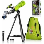 Bresser Junior Childrens Telescope 70/400 refracting telescope for children aged 8 and over, astronomy beginners, telescope with backpack, accessories & smartphone holder, night sky observation green - 885061