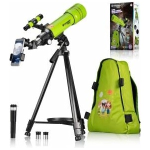 Bresser Junior Childrens Telescope 70/400 refracting telescope for children aged 8 and over, astronomy beginners, telescope with backpack, accessories & smartphone holder, night sky observation green - 885061