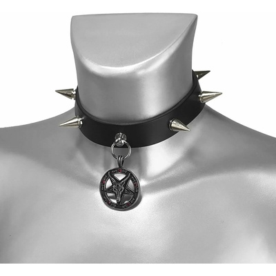 Leather & steel fashion бАФОМЕТ ЧЕРВЕН КРИСТАЛЕН ШИП ОТ КОЖА - lsf9 54