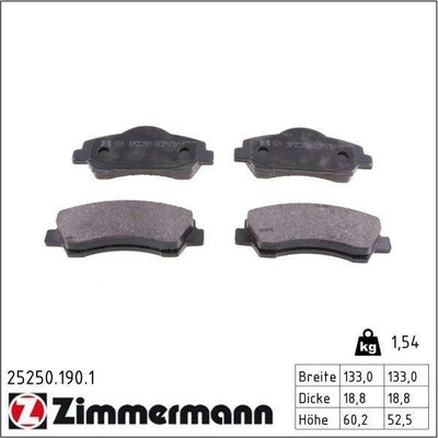 Sada brzdových destiček, kotoučová brzda ZIMMERMANN 25250.190.1