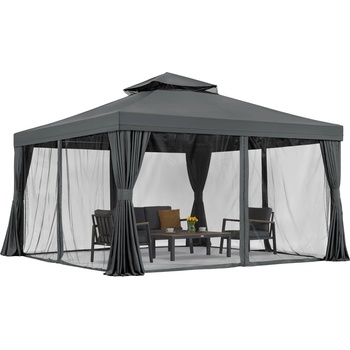 Garden Point Градински павилион с мрежа против комари и завеси Valencia 4x4m антрацит Garden Point (GAP1133)