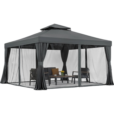 Garden Point Градински павилион с мрежа против комари и завеси Valencia 4x4m антрацит Garden Point (GAP1133)