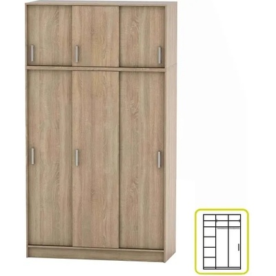 Гардероб с три плъзгащи врати Betty 4 133, 7x58, 4x240cm Дъб сонома