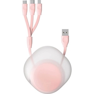 Baseus Универсален USB кабел с Lightning, microUSB и USB-C конектори (80 см) - Baseus Lets Go Little Reunion One-Way Stretchable 3-in-1 USB Cable (розов) (CAMLT-TY24)