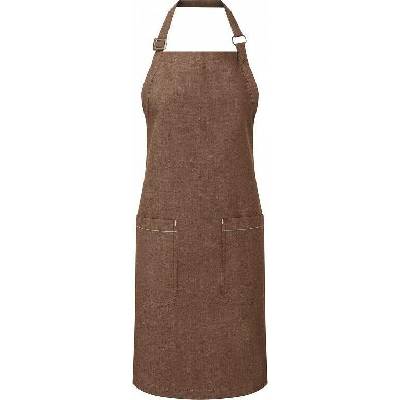 Premier Workwear Fairtrade organická keprová ástěra s laclem a dvěmi kapsami Hnědá PW113