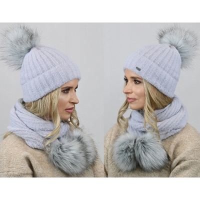 Fashionweek exkluzivní alpakový zimní set čepice a šála s bambulkami Jenot Zizi-AL4 šedý