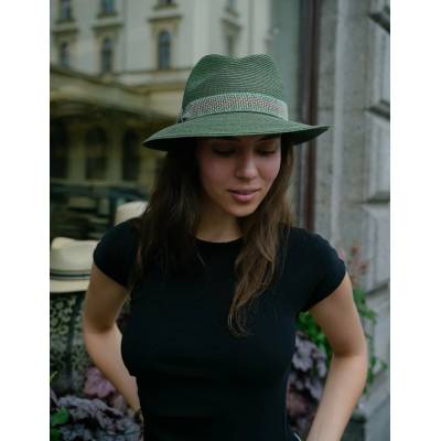 Mayser Simone luxusní dámský nemačkavý klobouk Fedora ručně šitý UV faktor 80 zelený