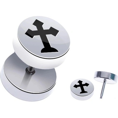 Šperky eshop falešný piercing do ucha z oceli lesklý kříž s cípy do špice PC31.10