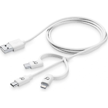 Cellularline Кабел Cellularline - 3 в 1, USB-A/Lightning/USB-C/Micro USB, 1 m, бял (USBDATA3IN1MFITYCW)