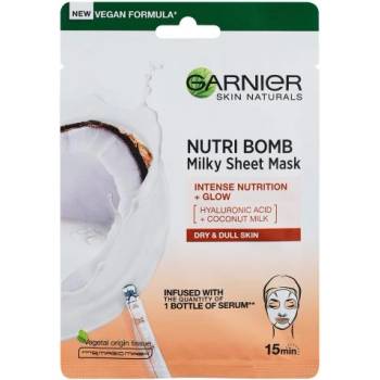Garnier Skin Naturals Nutri Bomb Coconut + Hyaluronic Acid подхранваща и озаряваща маска от плат за жени