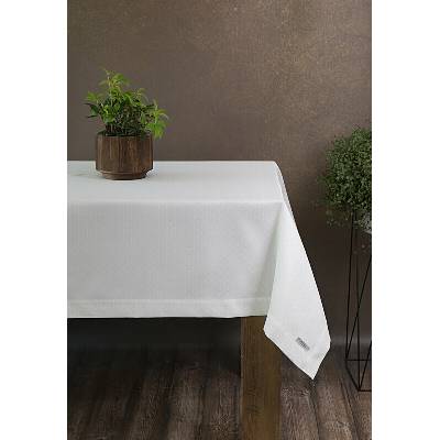 Takoy Bílý ubrus 140x240 cm ELLEN zdobený drobnými stříbrnými puntíky a elegantním lemem.-HF-391219 | 140 x 240 cm