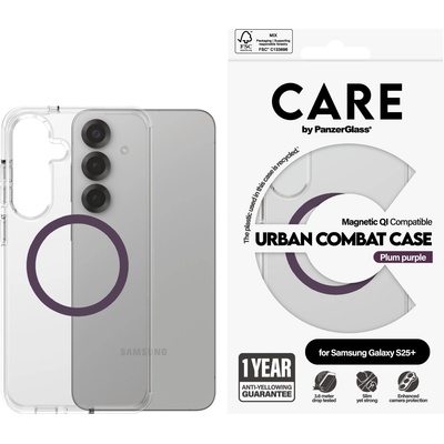 Panzer Гръб Care by PanzerGlass за Samsung Galaxy S25 Plus, Flagship Case, Прозрачен, Urban Combat, QI Compatible, Plum Purple