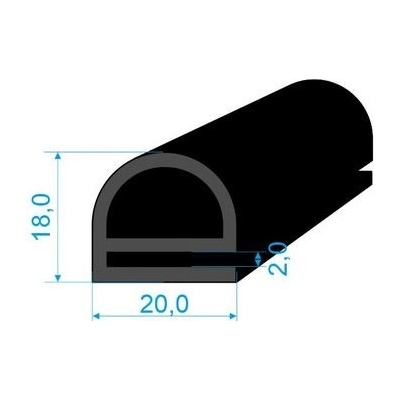 05386007 Profil tvaru "E", 18x20/2mm s dutinkou, EPDM, 60°Sh | Zboží Auto
