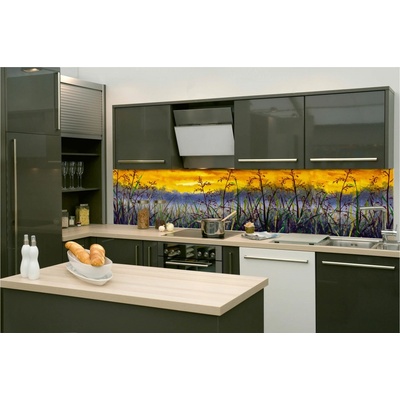 DIMEX KI-260-210 Fototapeta do kuchyne Denimová maľba lúčnej trávy, rozmery 260 x 60 cm