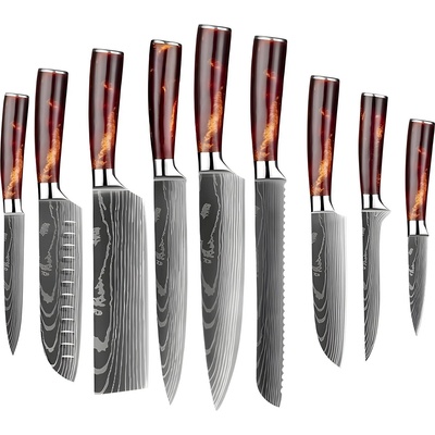 HARAHU Комплект кухненски ножове bl-18609 - 9бр / Кафяв kp18609 (bl-18609)