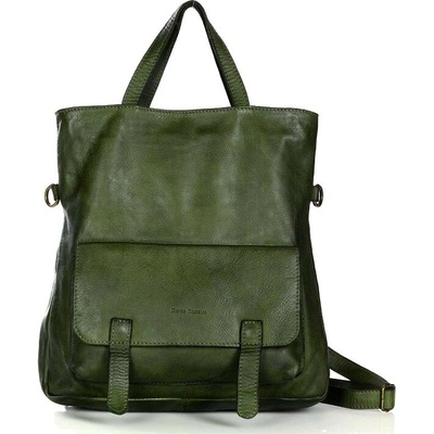 Mazzini Marco dámska kožená batohová taška Handmade s predným vreckom zelená v166g
