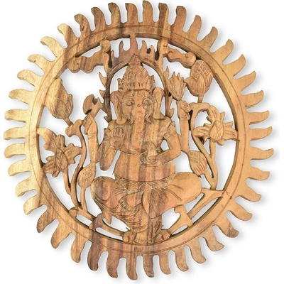 Závěsná dřevěná dekorace Ganesha světlá - 30 cm
