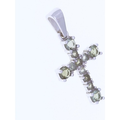 My Moldavite Stříbrný přívěsek s vltavíny kříž 1026
