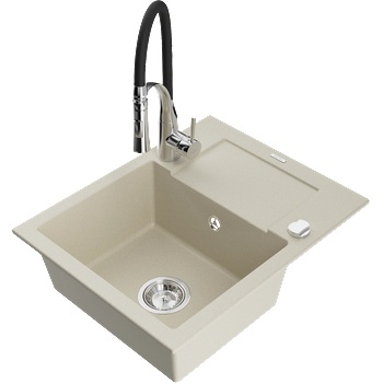 Mexen Enzo гранитна мивка с 1 отделение с отцедник и кухненски смесител Aster, бежова - 6506-69-73450-07 (6506-69-73450-07)