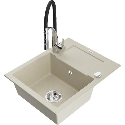 Mexen Enzo гранитна мивка с 1 отделение с отцедник и кухненски смесител Aster, бежова - 6506-69-73450-07 (6506-69-73450-07)