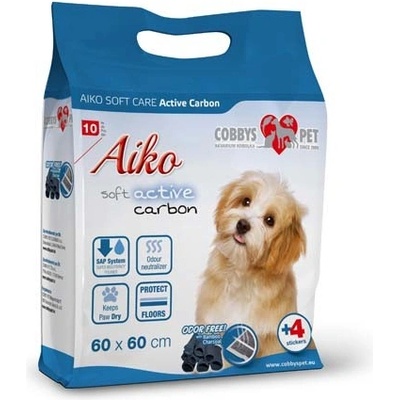 Aiko Soft Care Active Carbon 60x60 cm 10 ks plena pro psy s aktivním uhlím se čtyřmi samolepkami na uchycení