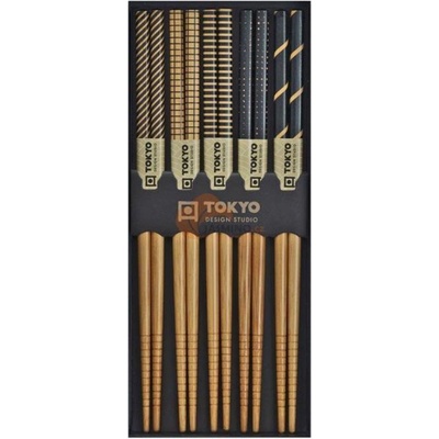 Tokyo Design Studio Čínské jídelní hůlky Black Stripe 5 párů