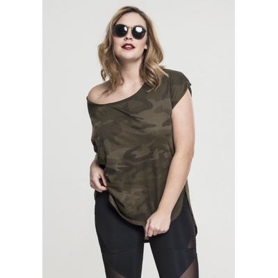 Urban Classics Ladies Camo Back Shaped Tee camo zelené