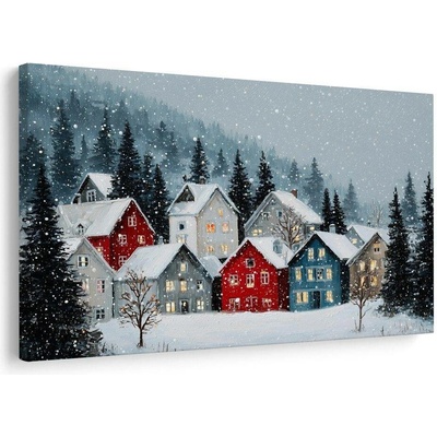 Obraz vánoční vesnička pod sněhovou pokrývkou - 120x80