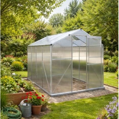BestBerg Skleník so základňou BBGH‑806S 4,8 m² 252 × 190 × 194 cm strieborná