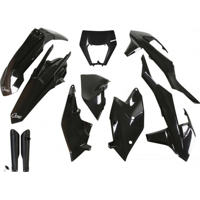 UFO kompletní sada plastů (FULL KIT) s kryty tlumičů KTM EXC/EXC-F TPI 17-19 s krytem světla barva černá (KT523E001)