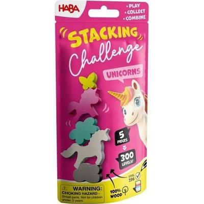 Haba Dynamická zábavná hra Stacking Challenge Jednorožci 5 figúrok 300 zadaní