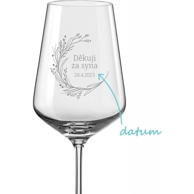Crystalex Svatební sklenička na víno Luční věnec děkuji za syna 350 ml